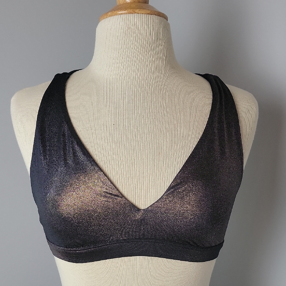 PINK Victoria's Secret Black Metallic Gold Sparkle Strappy Triangle Bralette Top